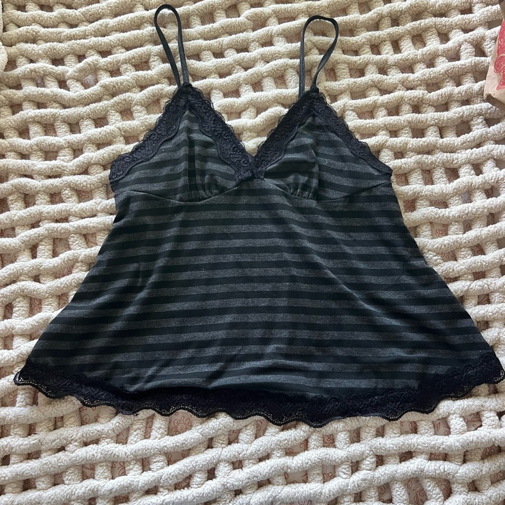 Chic Black and Gray Striped Lace Cami